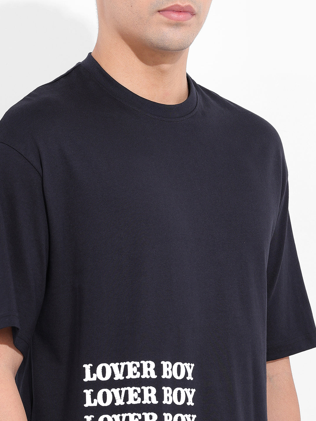 Men's Black Boxy Oversized Graphic Back Printed Round Neck T-shirt