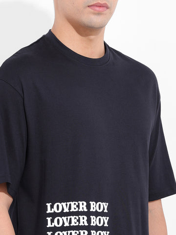 Men's Black Boxy Oversized Graphic Back Printed Round Neck T-shirt