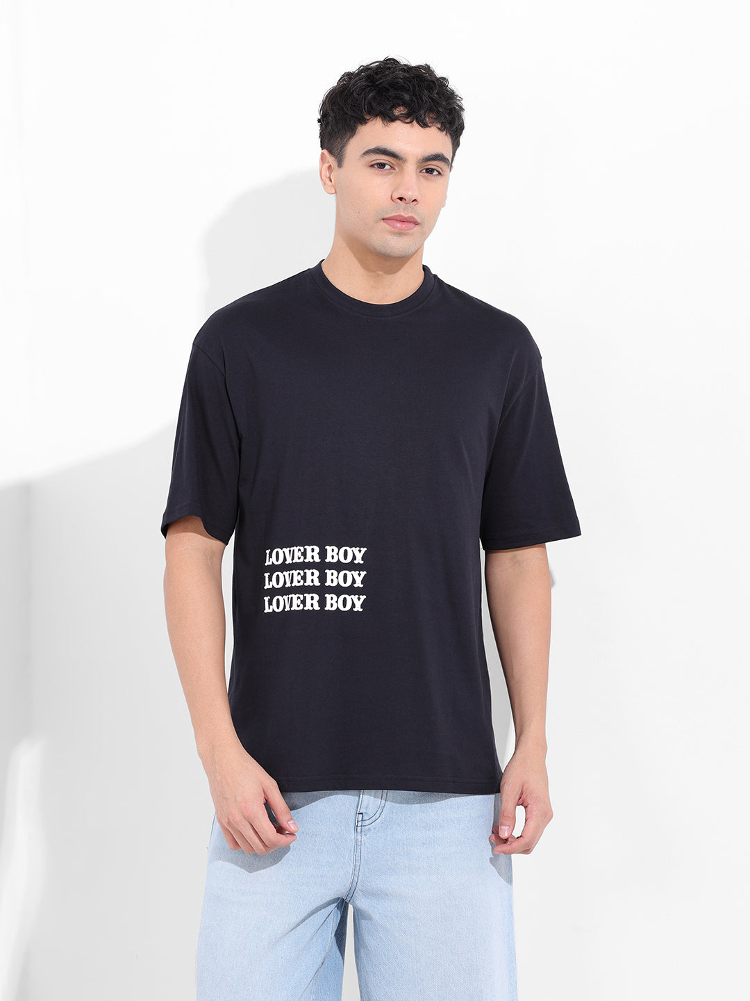 Men's Black Boxy Oversized Graphic Back Printed Round Neck T-shirt