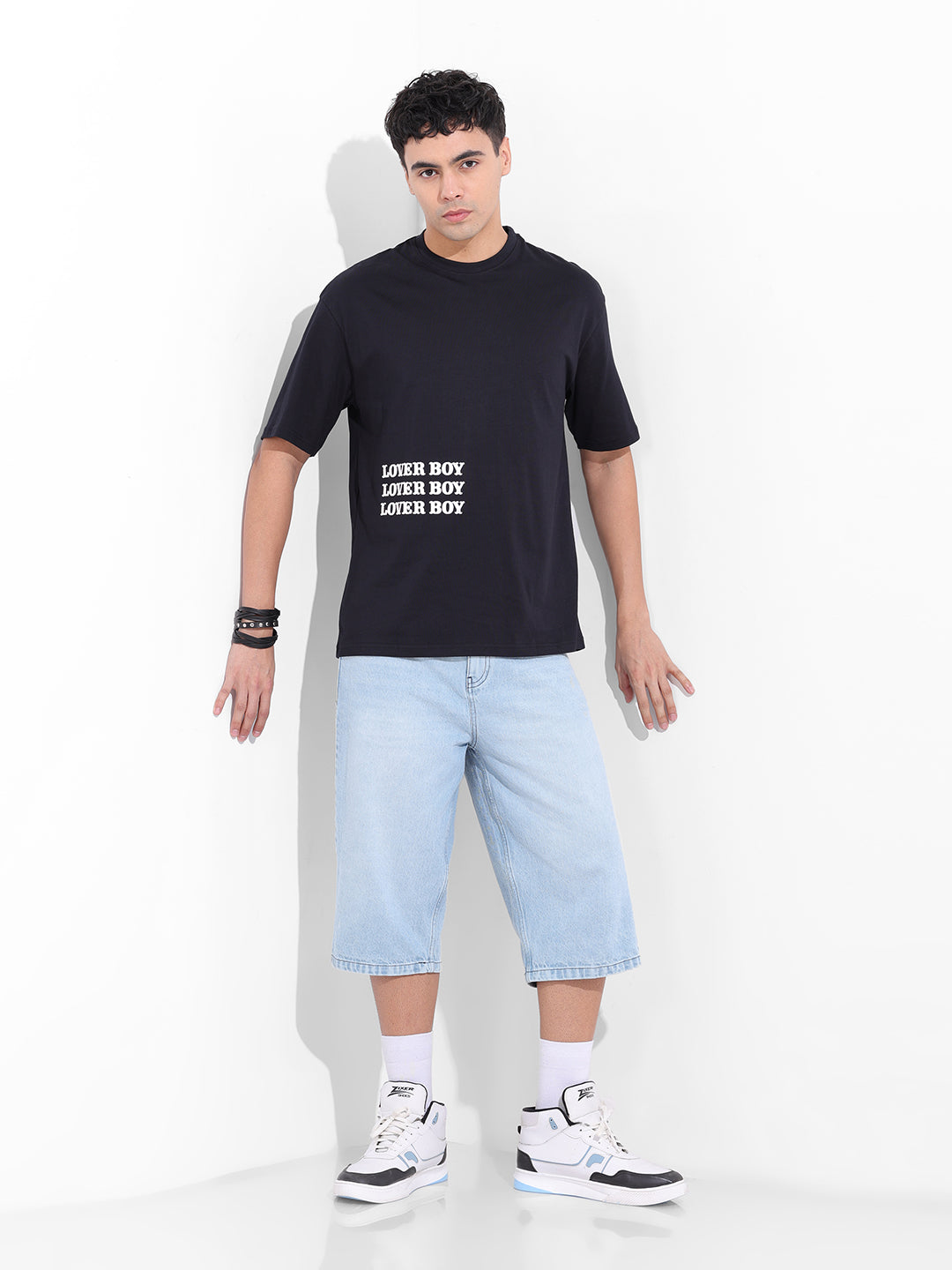 Men's Black Boxy Oversized Graphic Back Printed Round Neck T-shirt