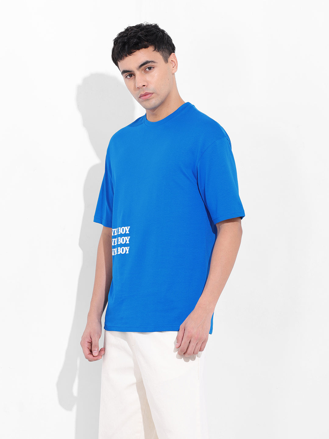 Men's Blue Boxy Oversized Graphic Back Printed Round Neck T-shirt