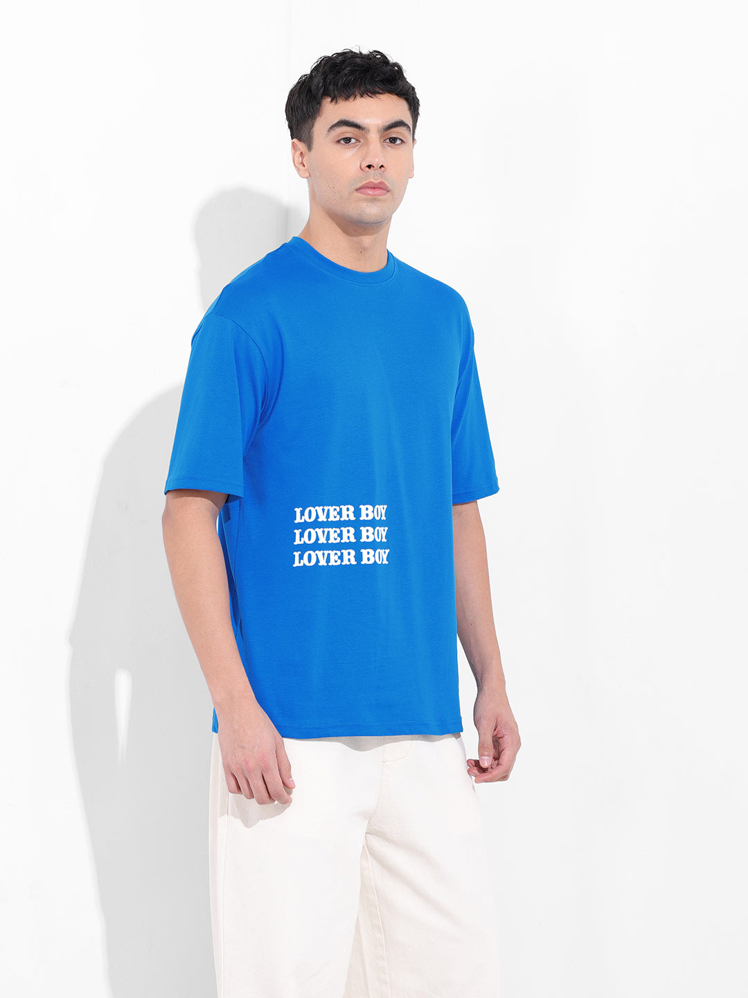 Men's Blue Boxy Oversized Graphic Back Printed Round Neck T-shirt