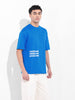 Men's Blue Boxy Oversized Graphic Back Printed Round Neck T-shirt