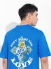 Men's Blue Boxy Oversized Graphic Back Printed Round Neck T-shirt