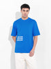 Men's Blue Boxy Oversized Graphic Back Printed Round Neck T-shirt