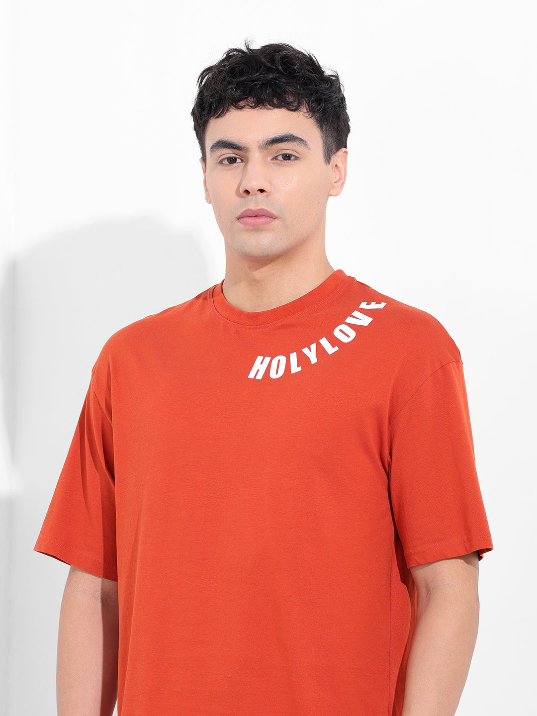 Men's Orange Boxy Oversized Graphic Back Printed Round Neck T-shirt
