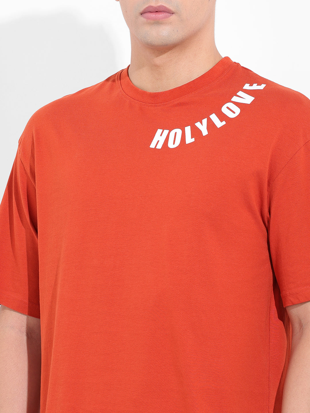 Men's Orange Boxy Oversized Graphic Back Printed Round Neck T-shirt