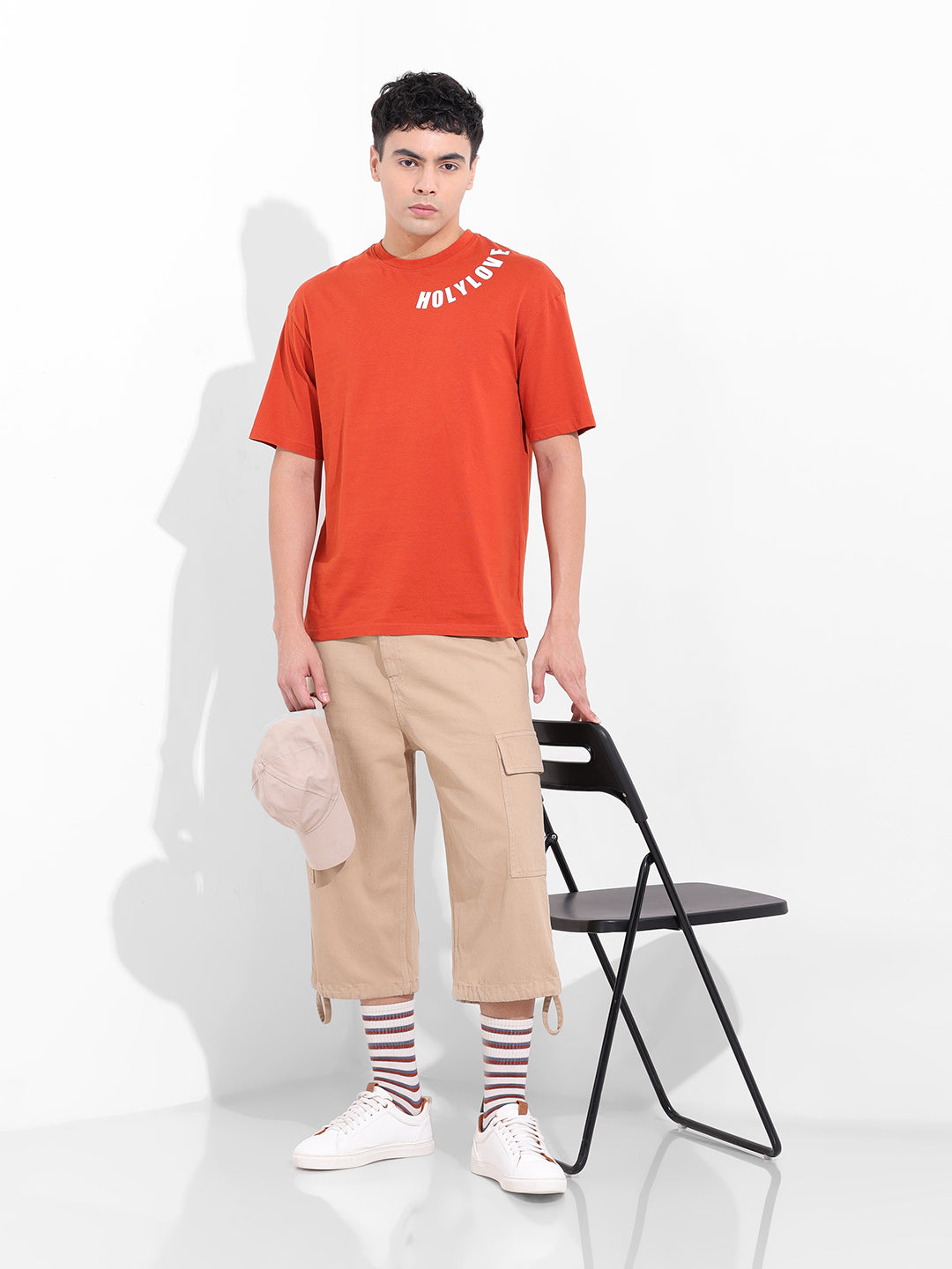Men's Orange Boxy Oversized Graphic Back Printed Round Neck T-shirt