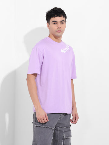 Men's Purple Boxy Oversized Graphic Back Printed Round Neck T-shirt