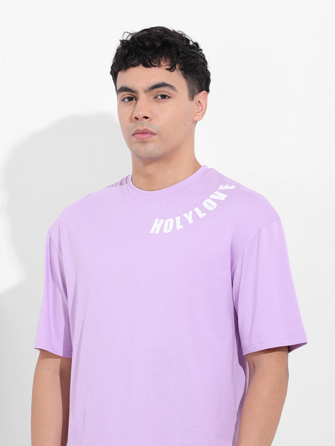 Men's Purple Boxy Oversized Graphic Back Printed Round Neck T-shirt