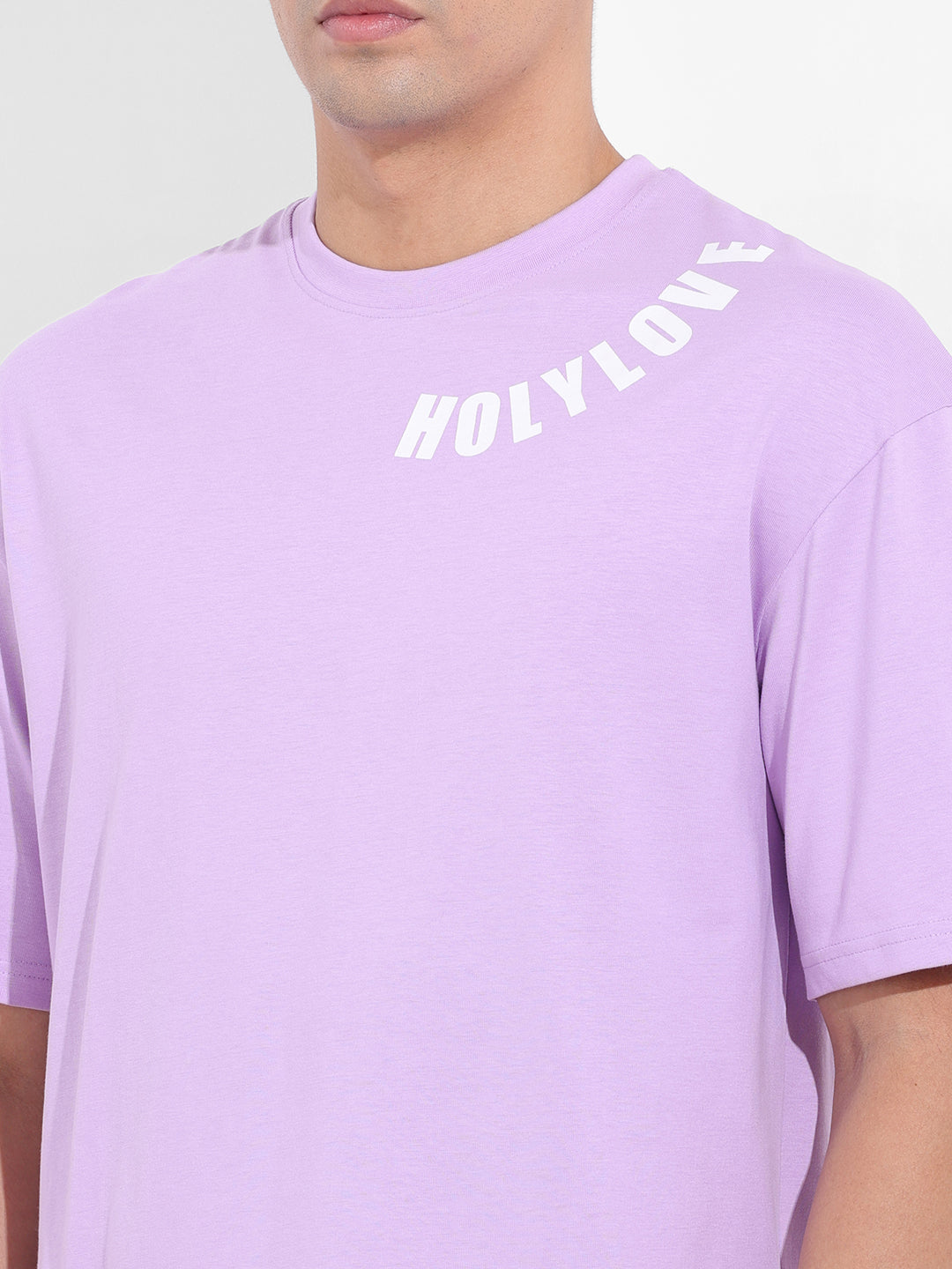Men's Purple Boxy Oversized Graphic Back Printed Round Neck T-shirt