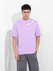Men's Purple Boxy Oversized Graphic Back Printed Round Neck T-shirt