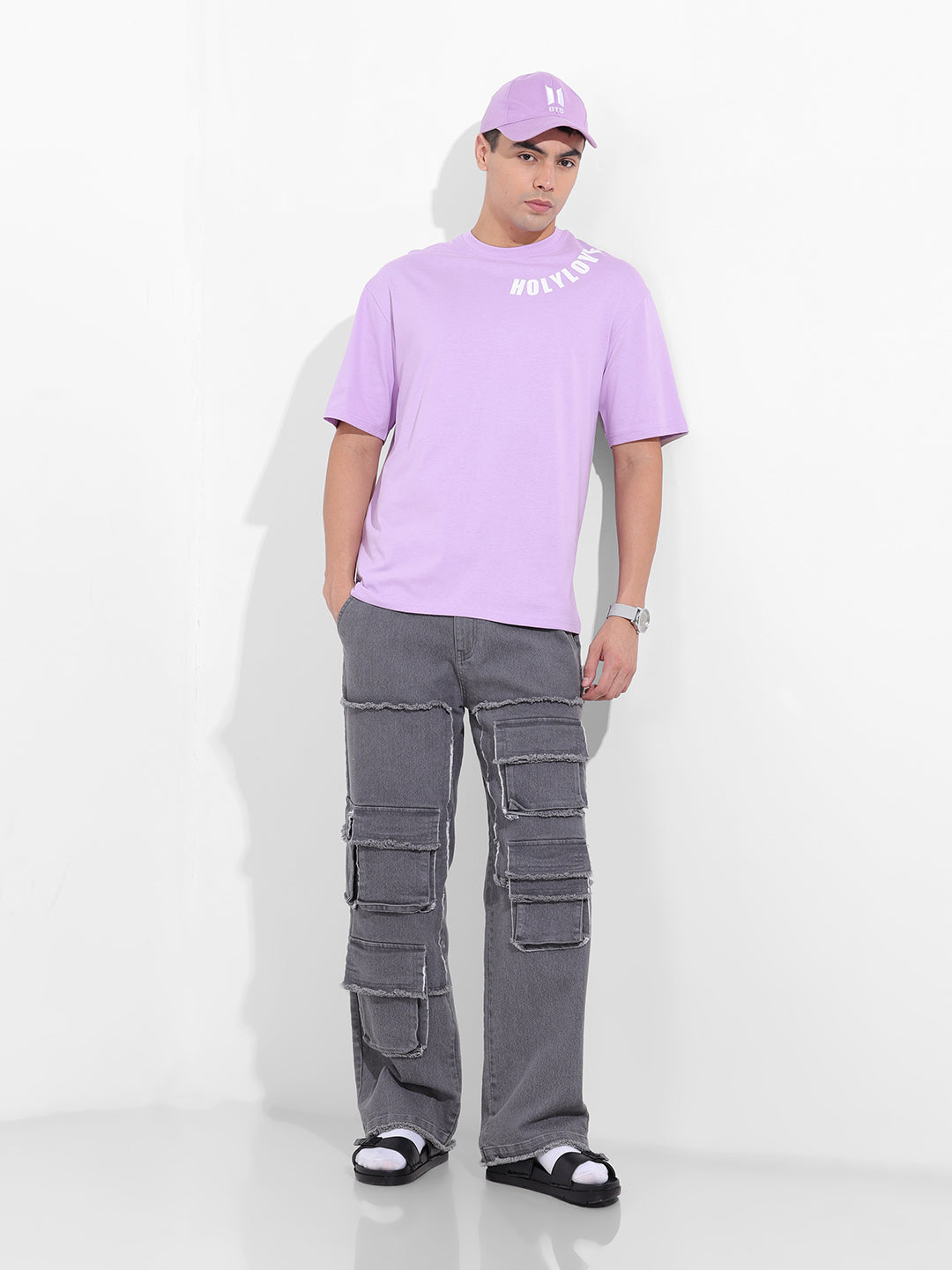 Men's Purple Boxy Oversized Graphic Back Printed Round Neck T-shirt