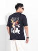 Men's Black Boxy Oversized Graphic Back Printed Round Neck T-shirt