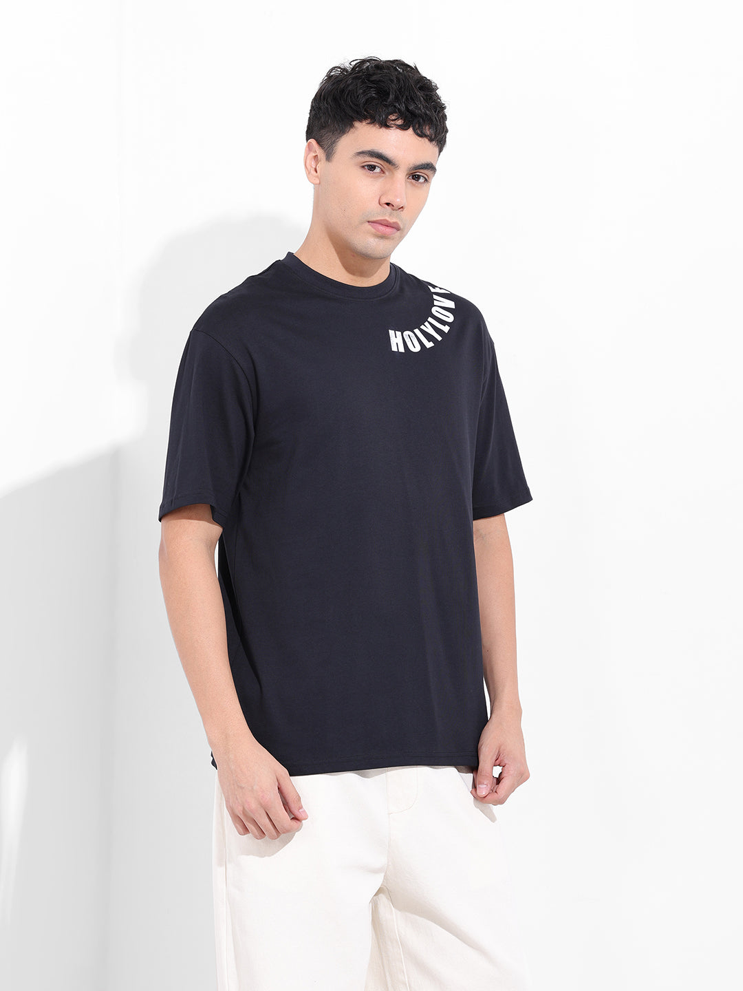 Men's Black Boxy Oversized Graphic Back Printed Round Neck T-shirt