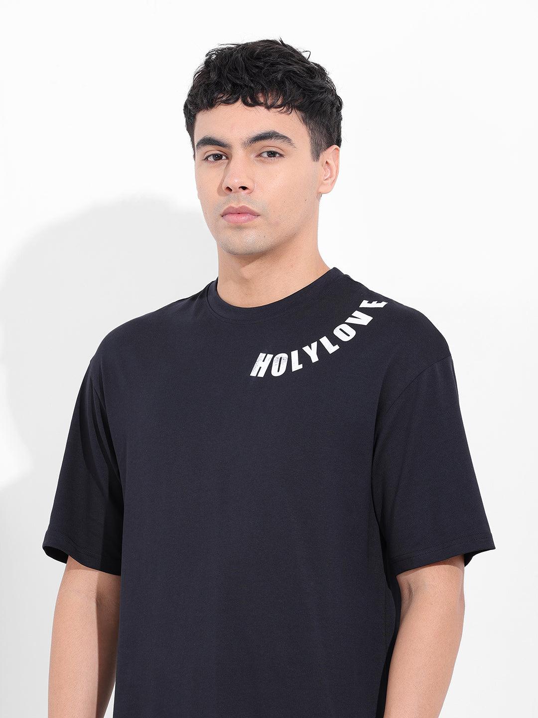 Men's Black Boxy Oversized Graphic Back Printed Round Neck T-shirt