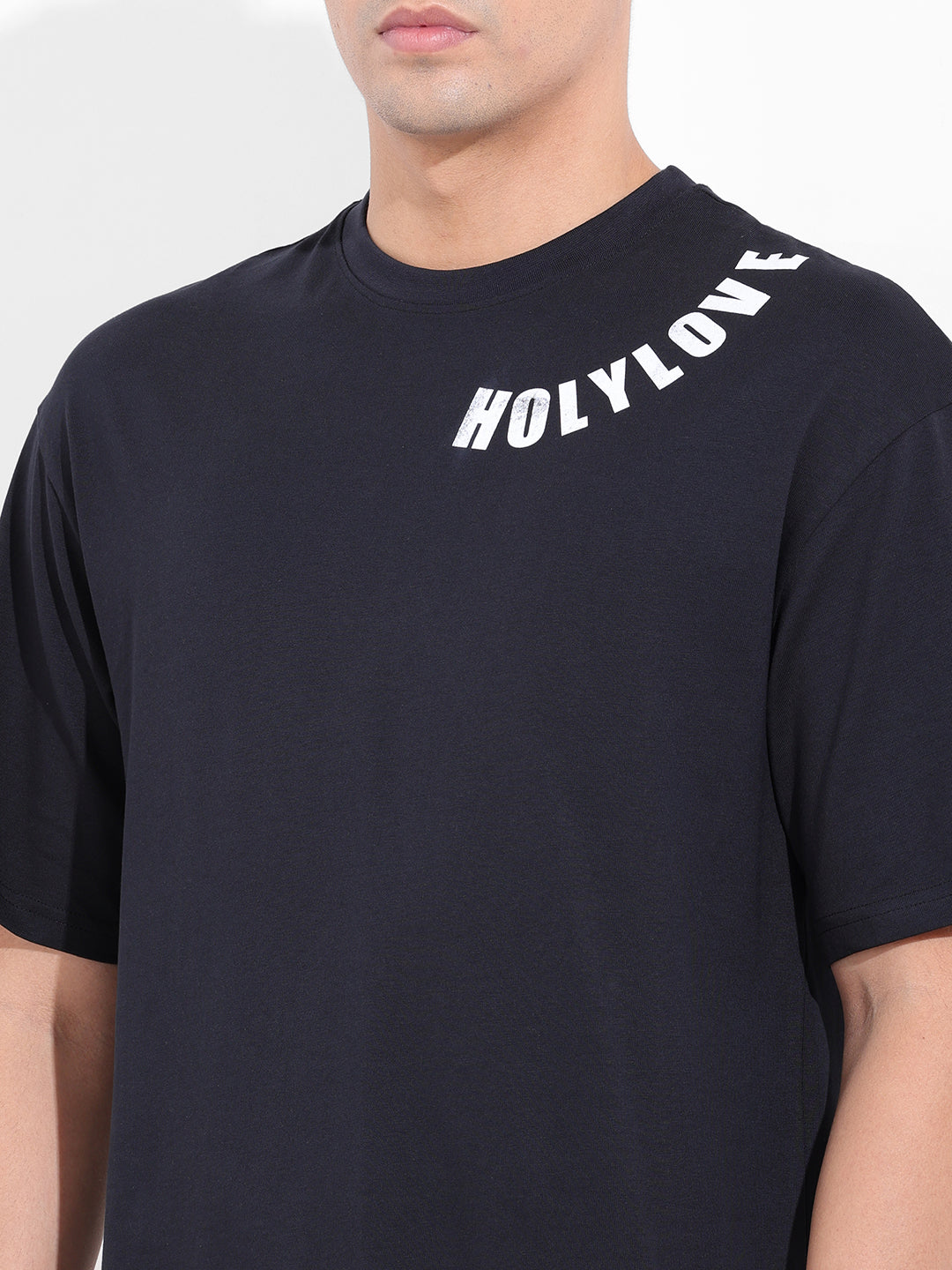 Men's Black Boxy Oversized Graphic Back Printed Round Neck T-shirt