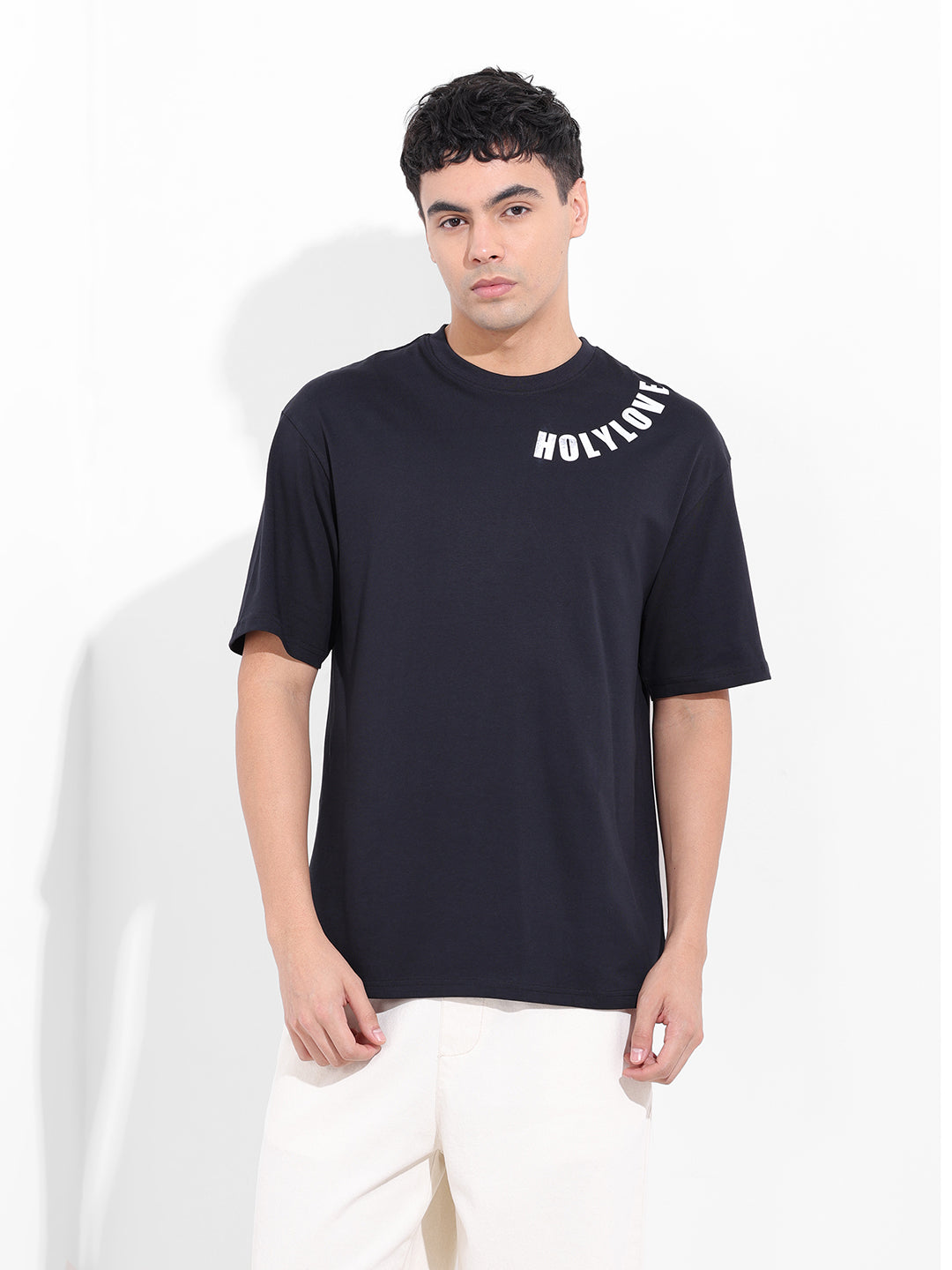 Men's Black Boxy Oversized Graphic Back Printed Round Neck T-shirt