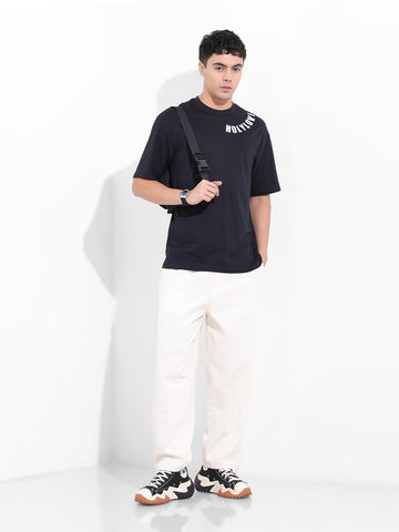 Men's Black Boxy Oversized Graphic Back Printed Round Neck T-shirt