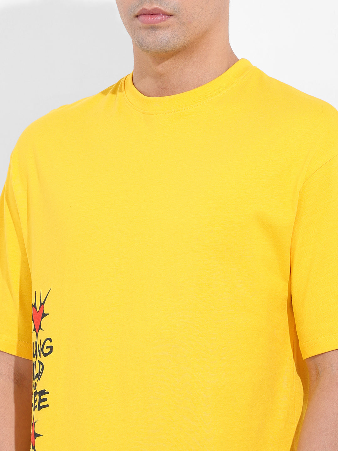 Men's Yellow Boxy Oversized Graphic Back Printed Round Neck T-shirt
