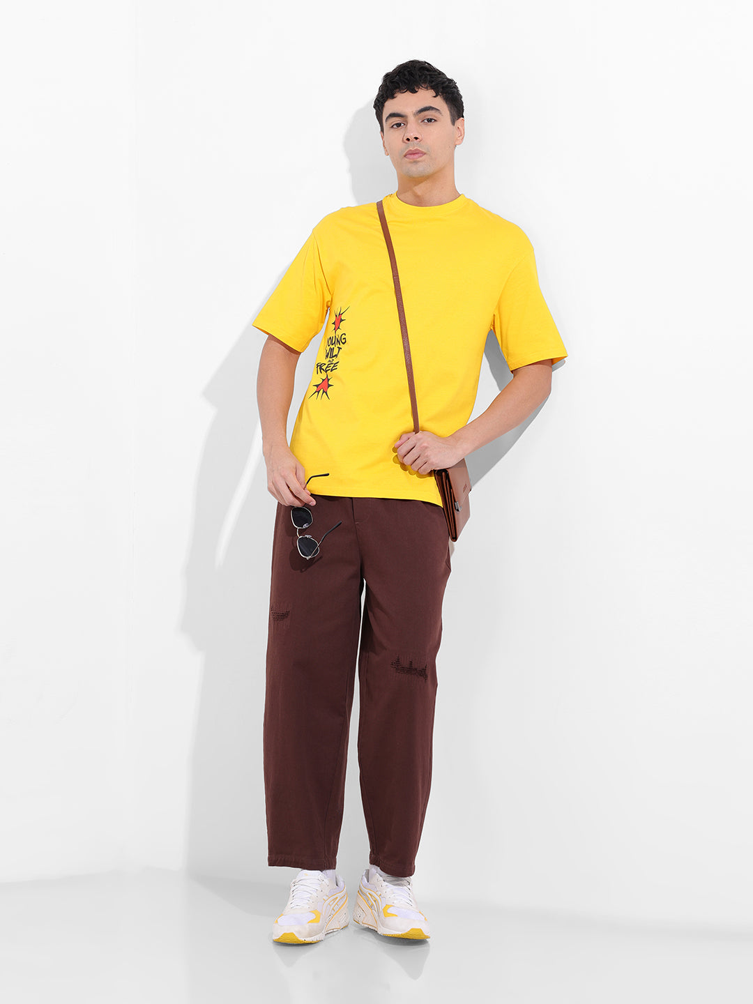 Men's Yellow Boxy Oversized Graphic Back Printed Round Neck T-shirt