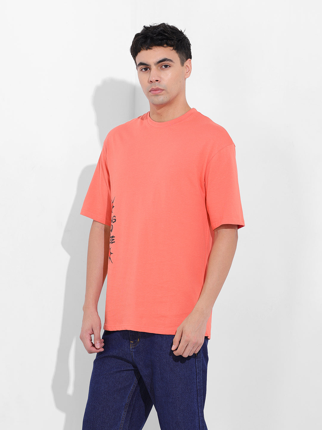 Men's Red Boxy Oversized Graphic Back Printed Round Neck T-shirt