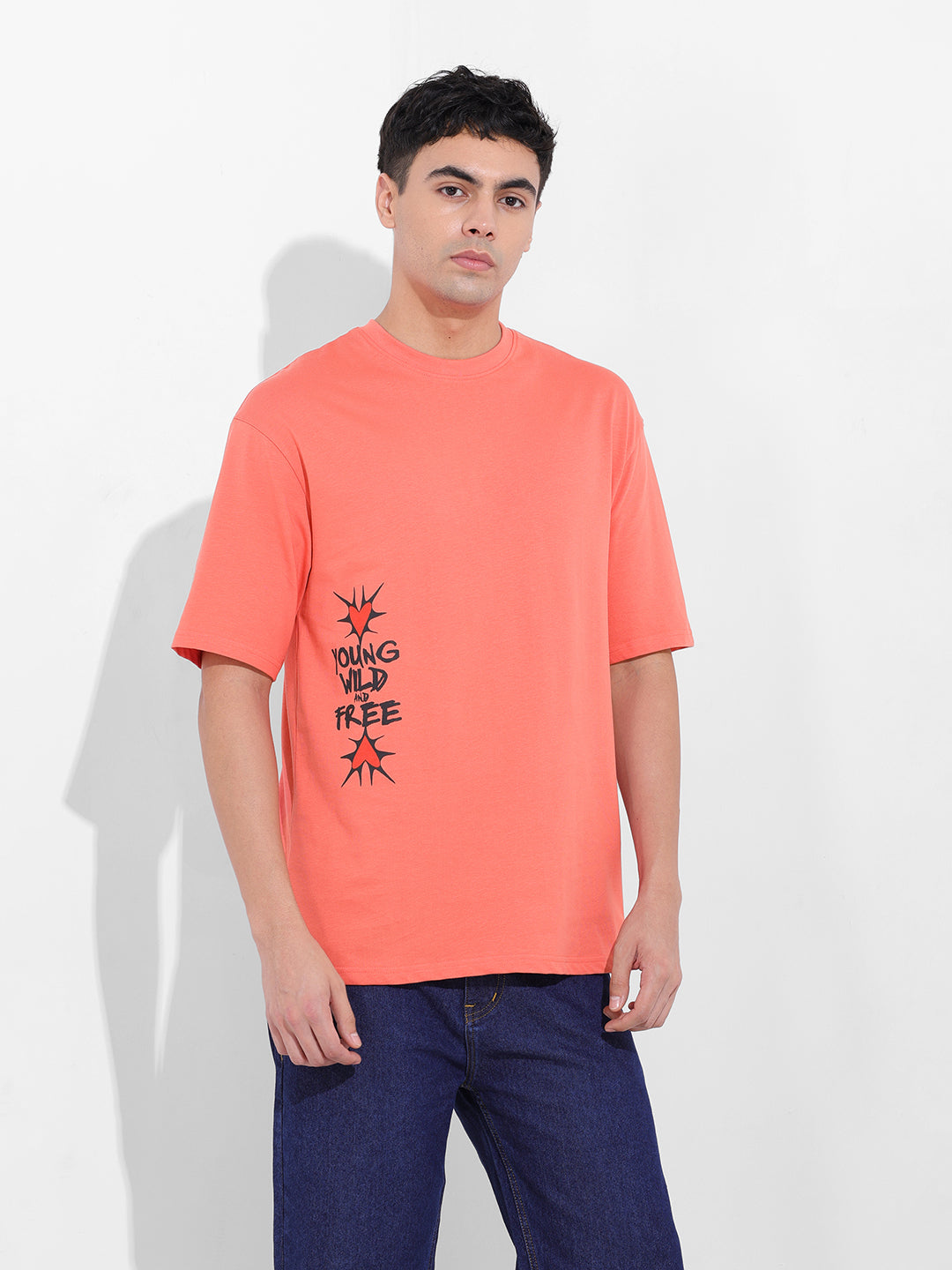 Men's Red Boxy Oversized Graphic Back Printed Round Neck T-shirt
