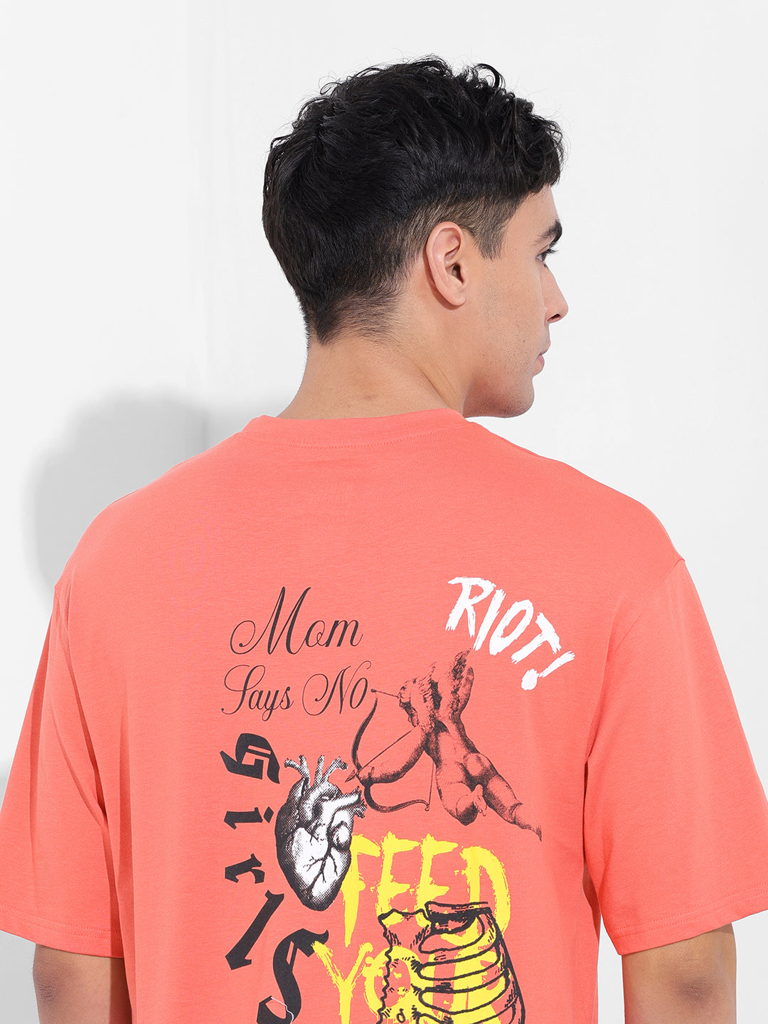 Men's Red Boxy Oversized Graphic Back Printed Round Neck T-shirt