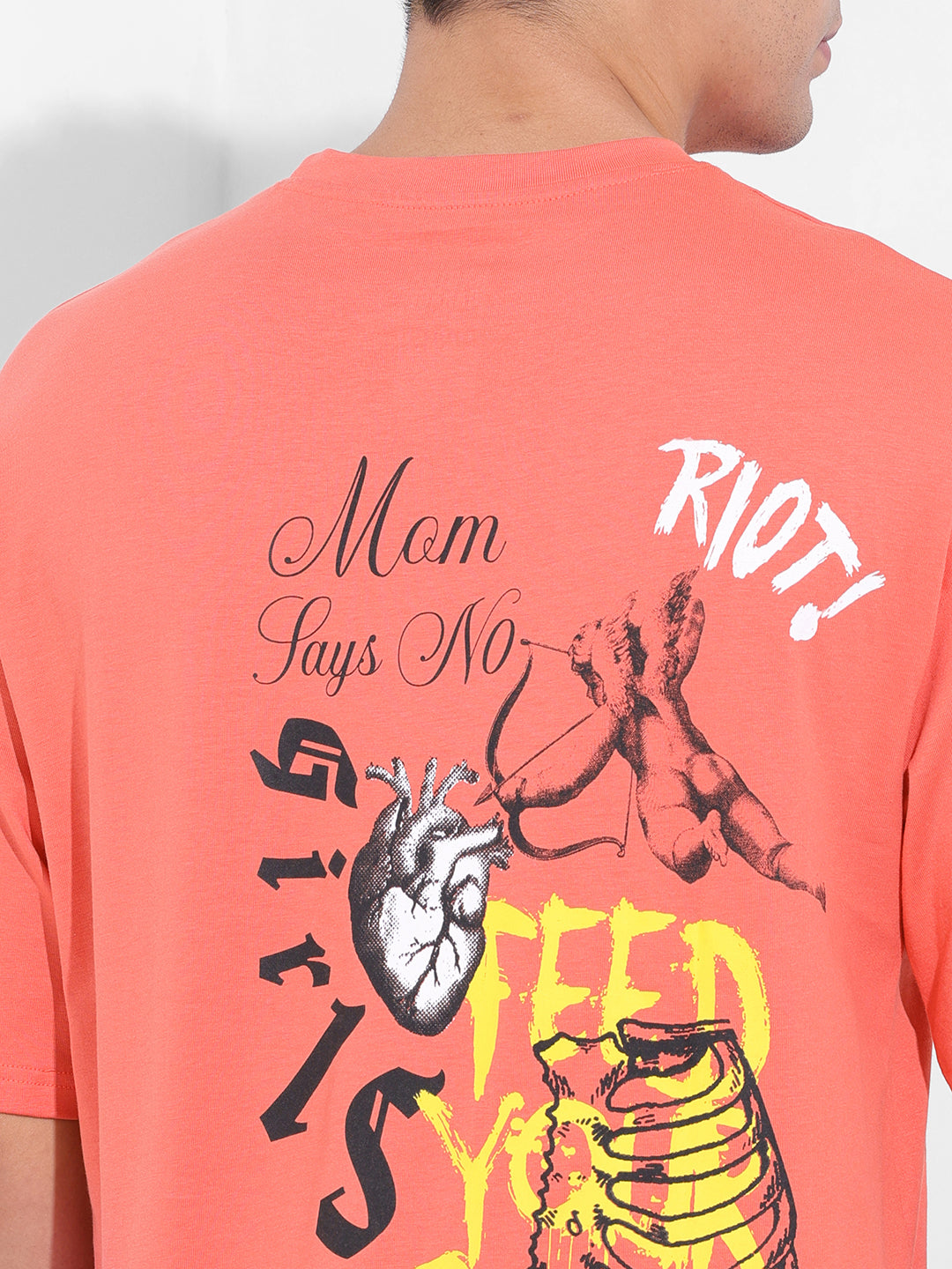 Men's Red Boxy Oversized Graphic Back Printed Round Neck T-shirt