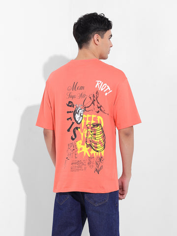 Men's Red Boxy Oversized Graphic Back Printed Round Neck T-shirt