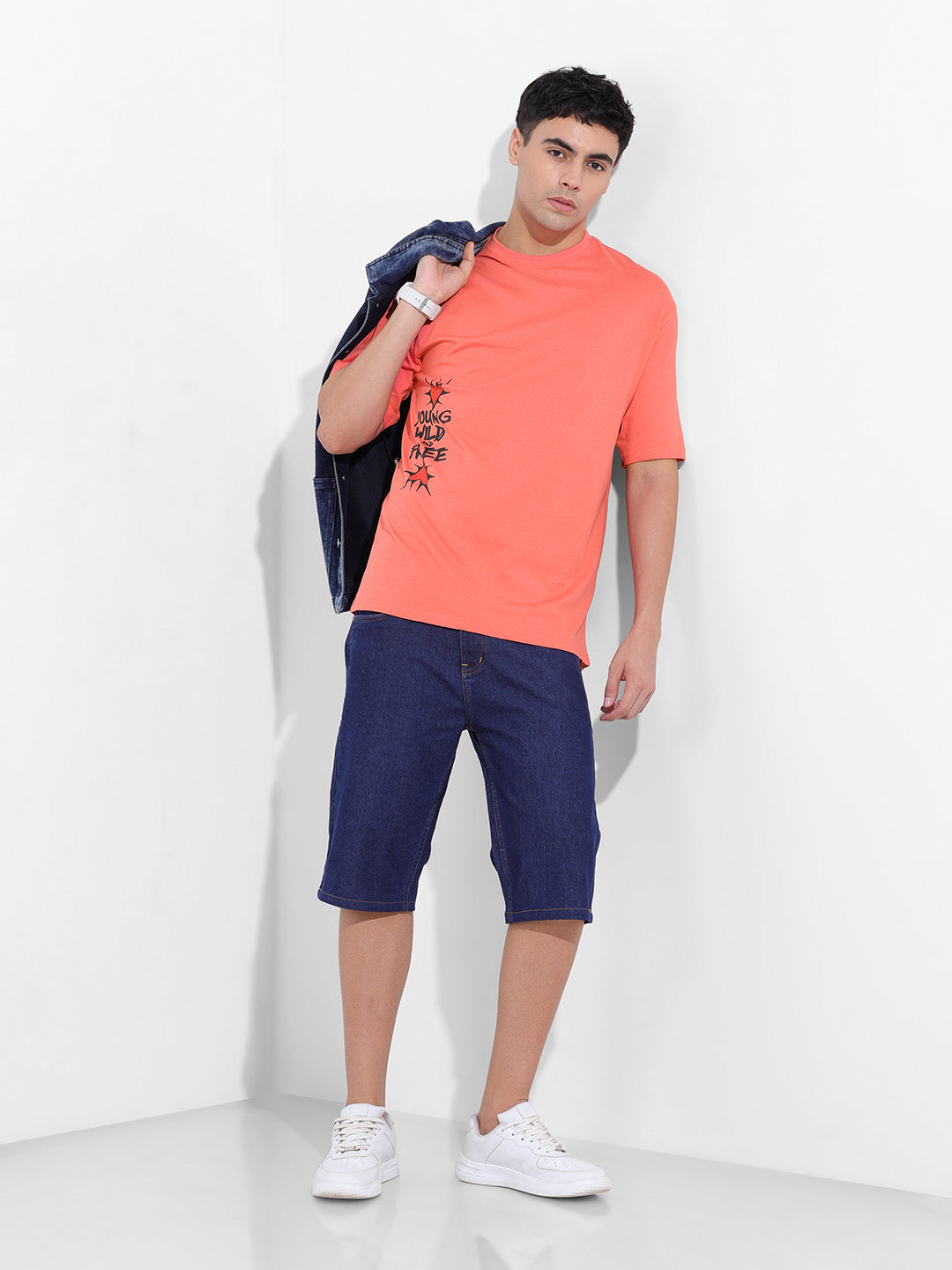 Men's Red Boxy Oversized Graphic Back Printed Round Neck T-shirt