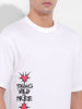Men's White Boxy Oversized Graphic Back Printed Round Neck T-shirt