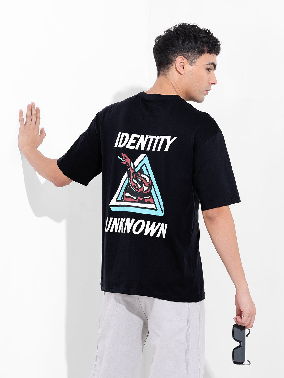 Men's Black Boxy Oversized Graphic Back Printed Round Neck T-shirt