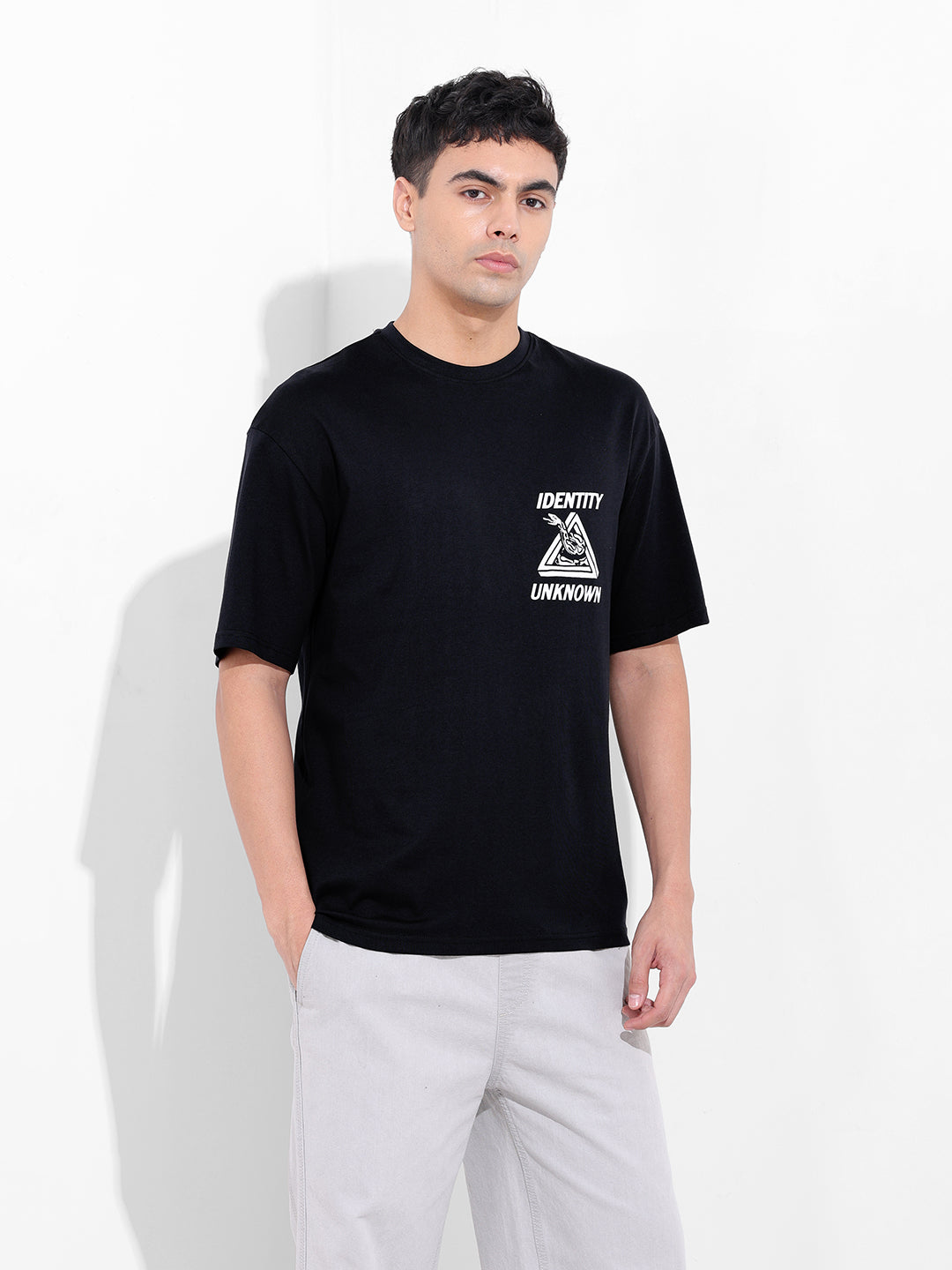Men's Black Boxy Oversized Graphic Back Printed Round Neck T-shirt