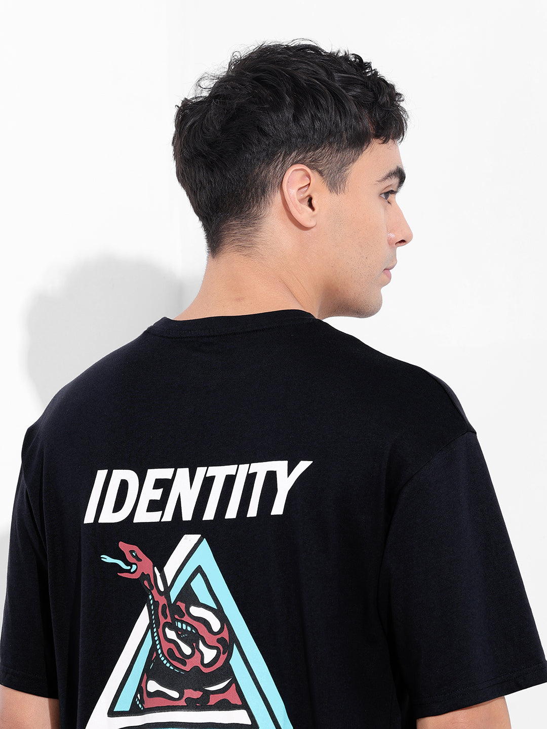 Men's Black Boxy Oversized Graphic Back Printed Round Neck T-shirt