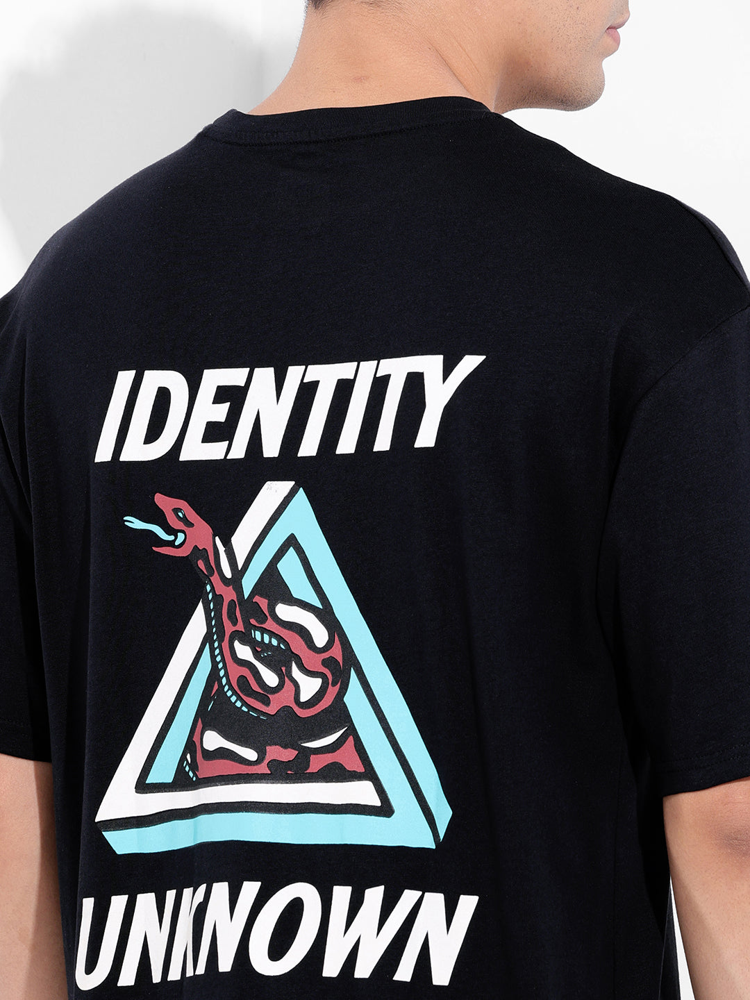 Men's Black Boxy Oversized Graphic Back Printed Round Neck T-shirt