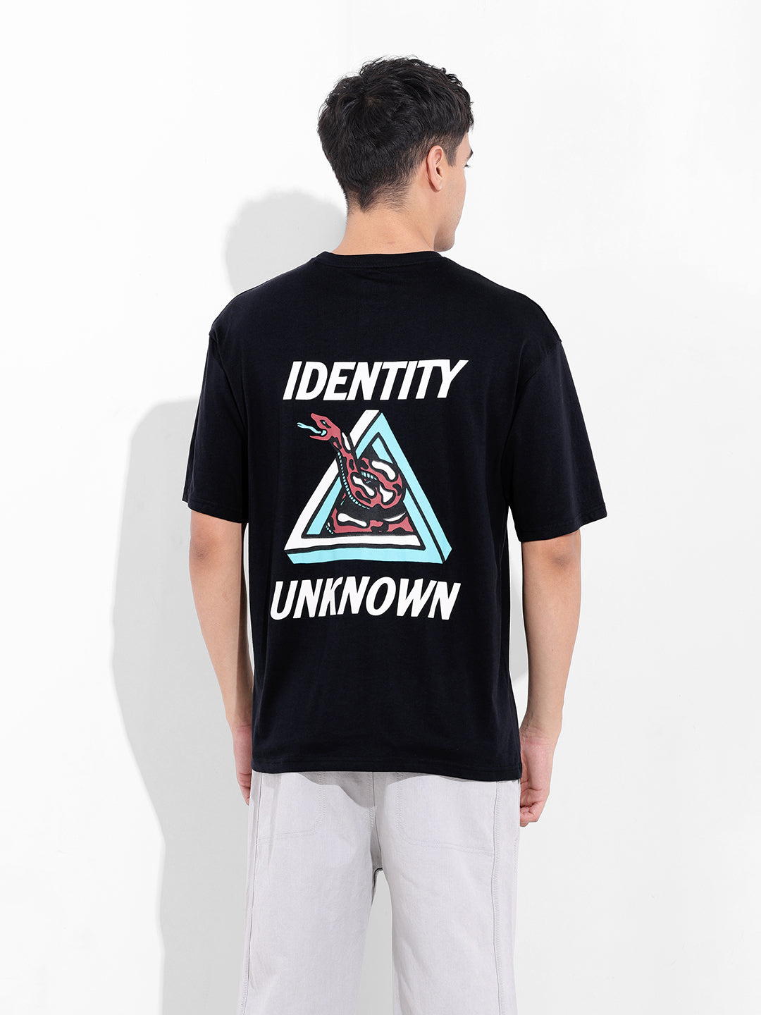 Men's Black Boxy Oversized Graphic Back Printed Round Neck T-shirt