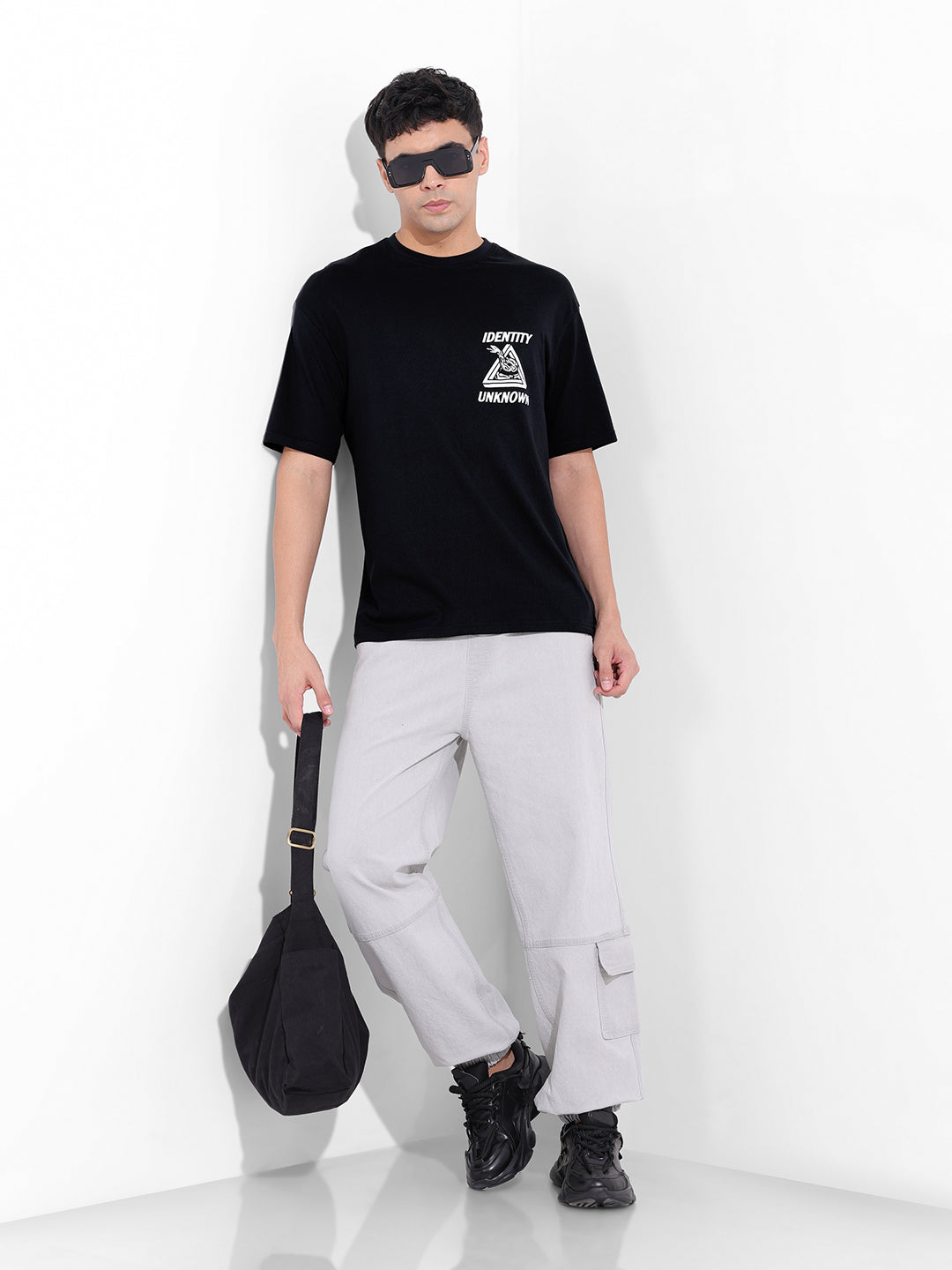 Men's Black Boxy Oversized Graphic Back Printed Round Neck T-shirt