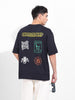 Men's Black Oversized Graphic Back Printed Round Neck T-shirt