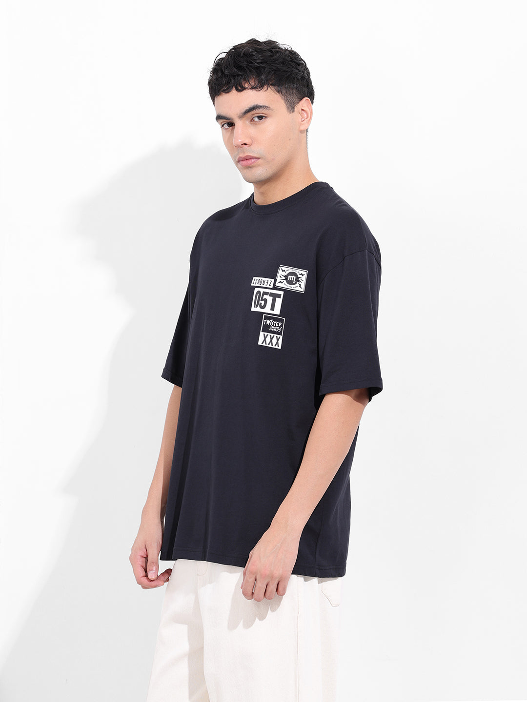 Men's Black Oversized Graphic Back Printed Round Neck T-shirt