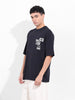 Men's Black Oversized Graphic Back Printed Round Neck T-shirt