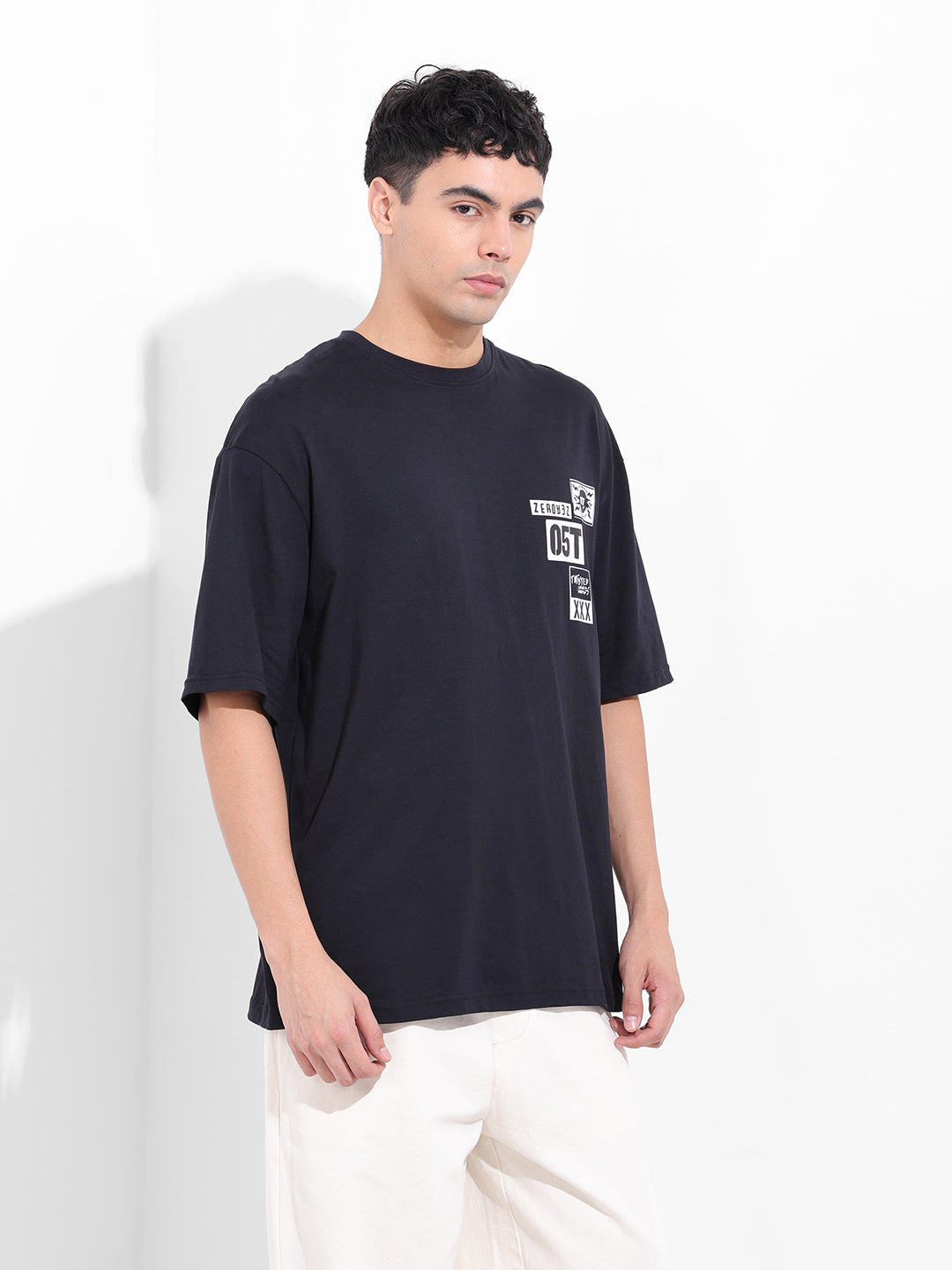 Men's Black Oversized Graphic Back Printed Round Neck T-shirt