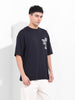Men's Black Oversized Graphic Back Printed Round Neck T-shirt