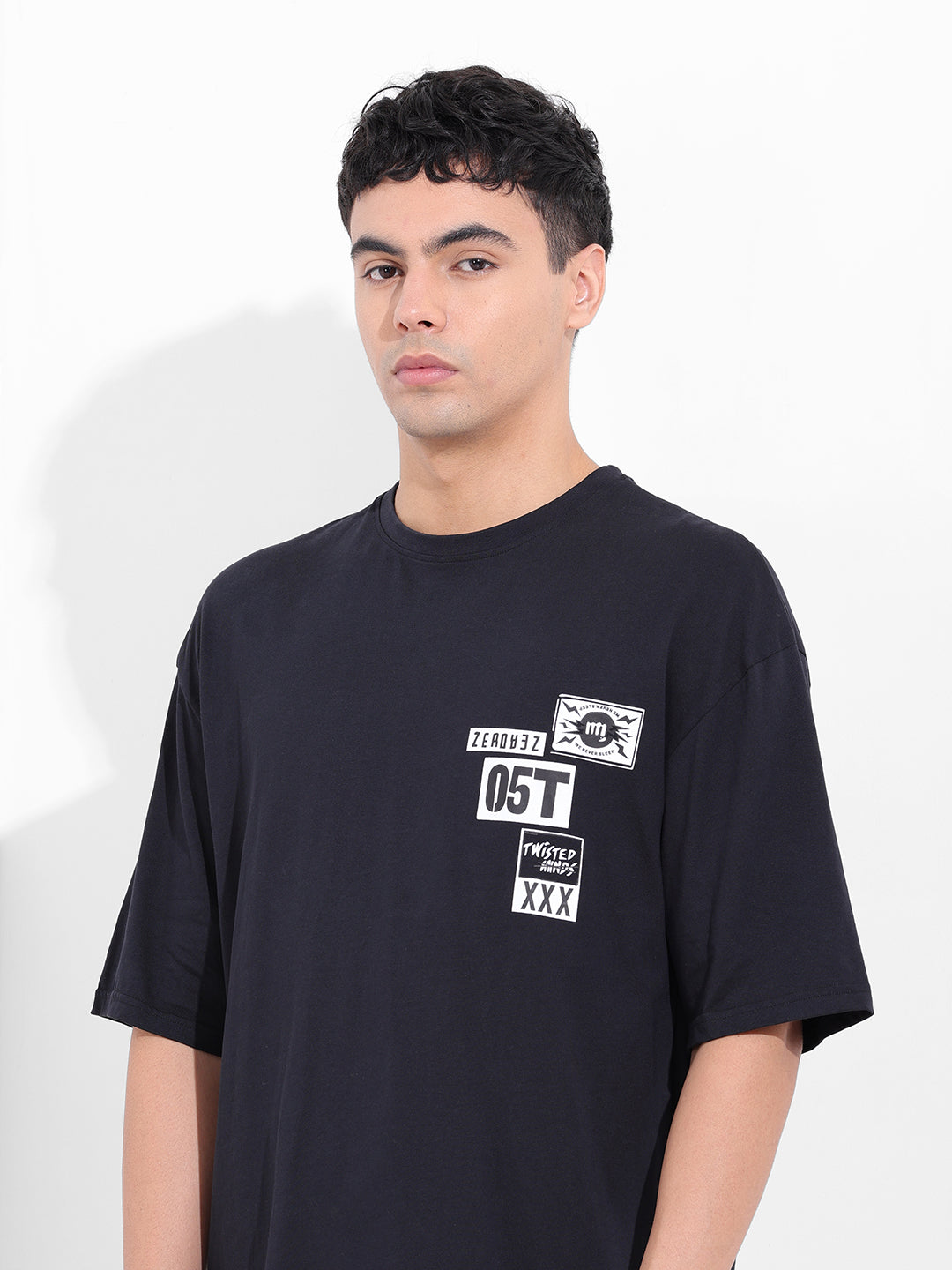 Men's Black Oversized Graphic Back Printed Round Neck T-shirt
