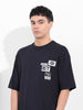 Men's Black Oversized Graphic Back Printed Round Neck T-shirt