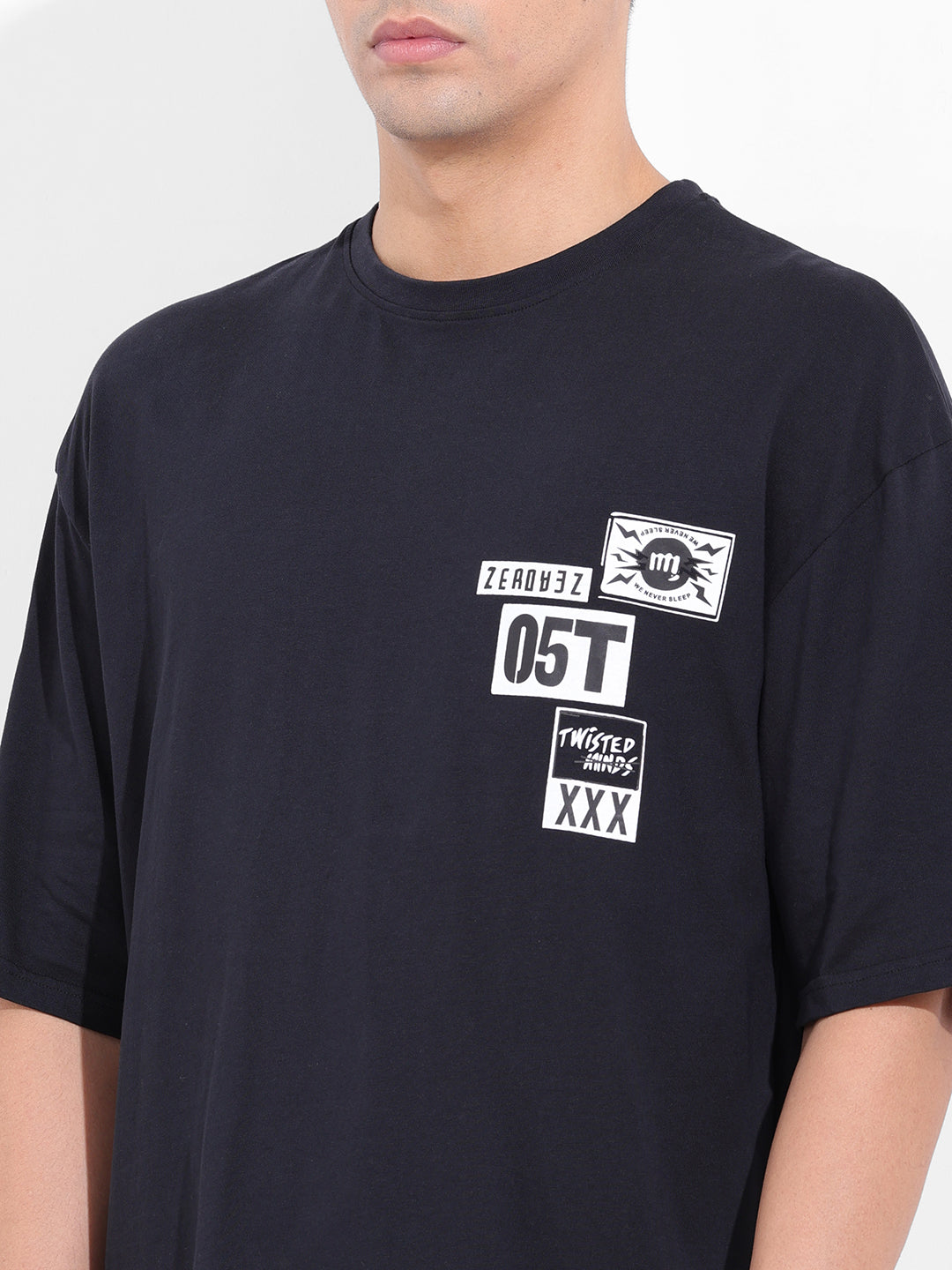 Men's Black Oversized Graphic Back Printed Round Neck T-shirt