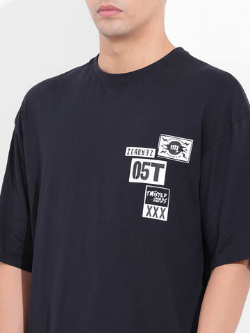 Men's Black Oversized Graphic Back Printed Round Neck T-shirt