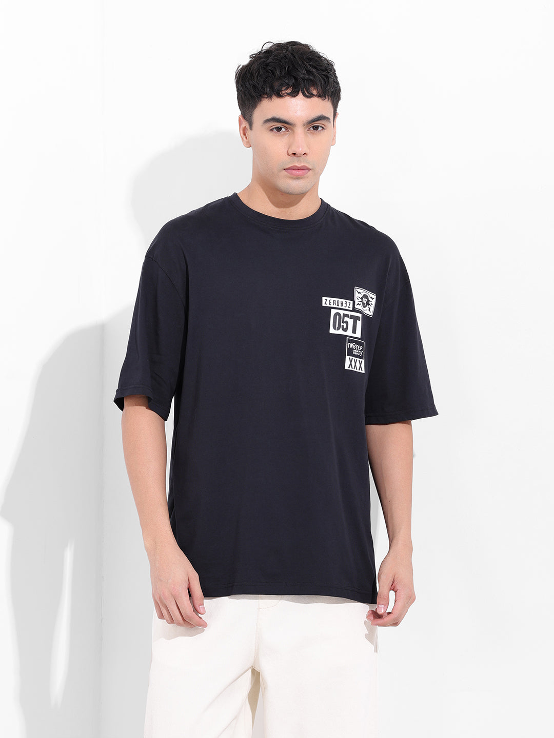 Men's Black Oversized Graphic Back Printed Round Neck T-shirt