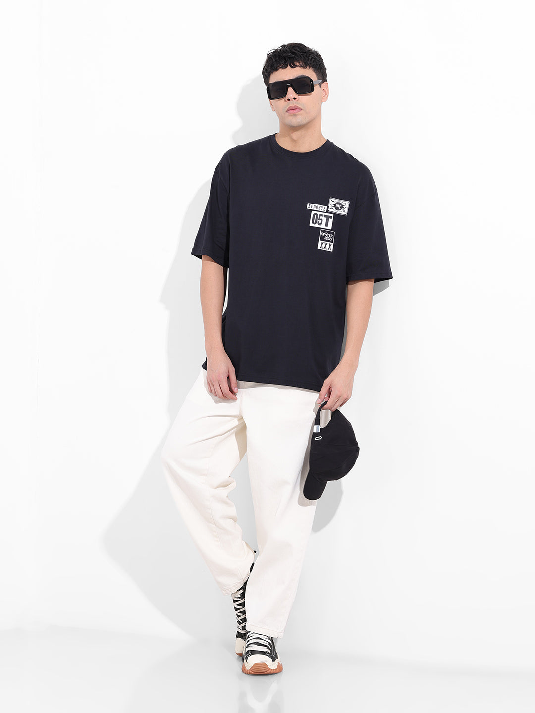 Men's Black Oversized Graphic Back Printed Round Neck T-shirt