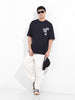 Men's Black Oversized Graphic Back Printed Round Neck T-shirt